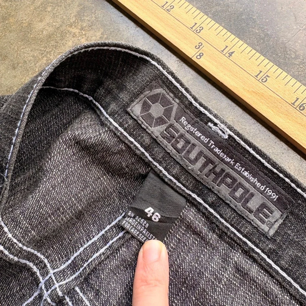 Southpole Mens Black Denim‎ Shorts Baggy Y2K Contrast Stitch Size 46 Streetwear